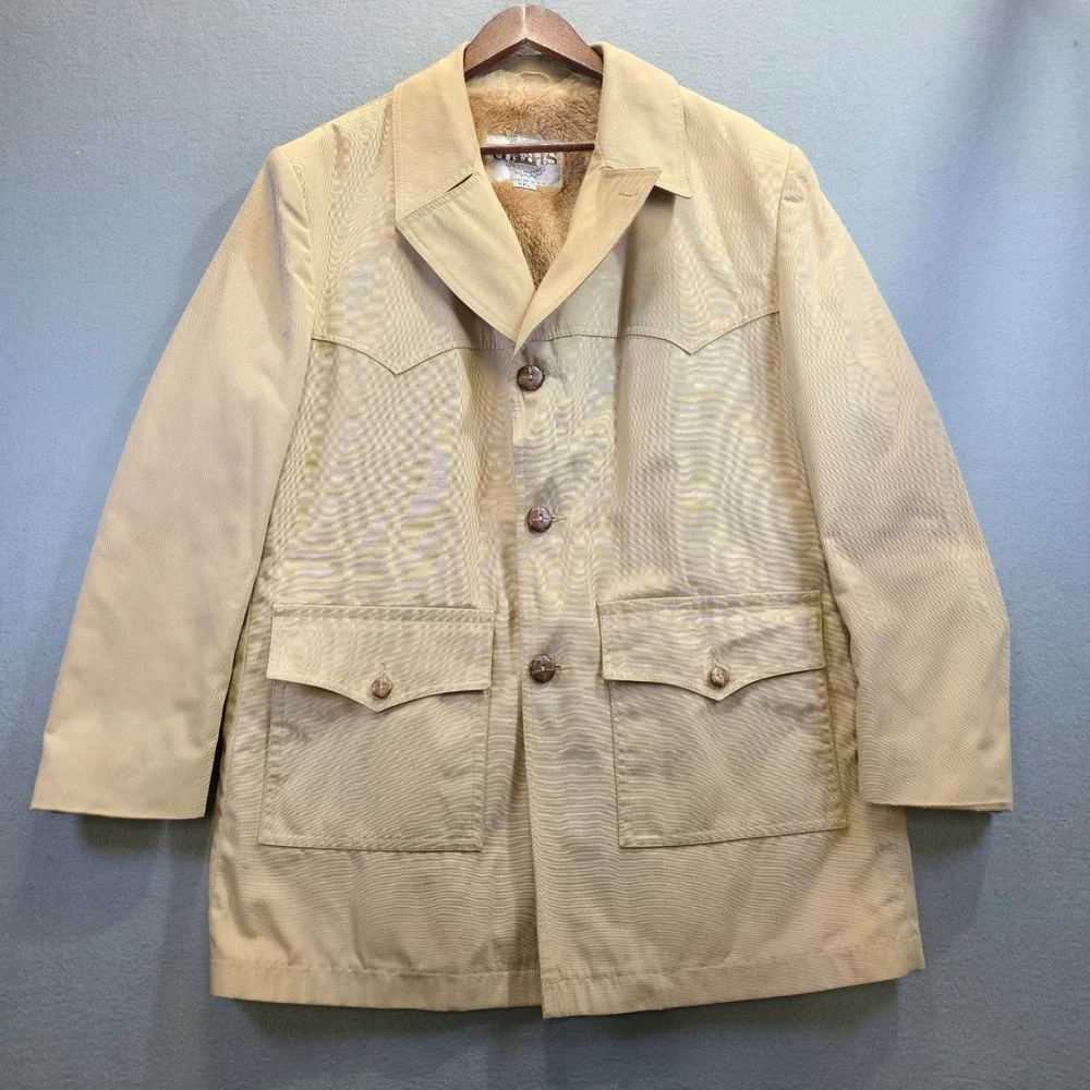 Vintage Grais Men's Tan Faux Fur Lined Western Coat Size 46‎ Reg Made in USA